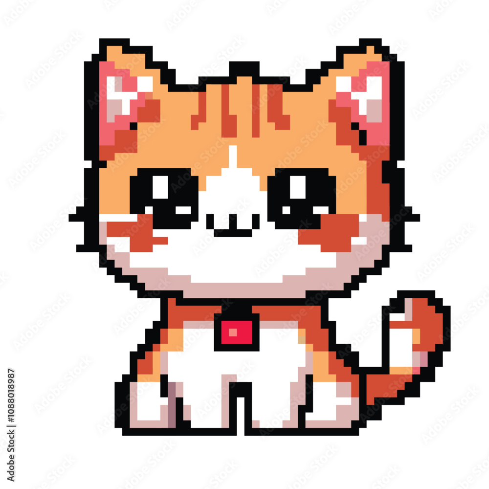 Fototapeta premium pixel art cute brown cat