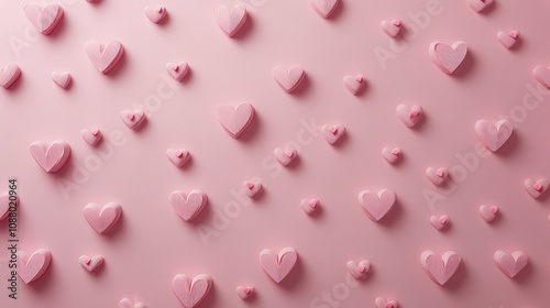 Charming Arrangement of Pink Hearts on Soft Pink Background Perfect for Romantic Themes, Valentine's Day, and Love Celebrations