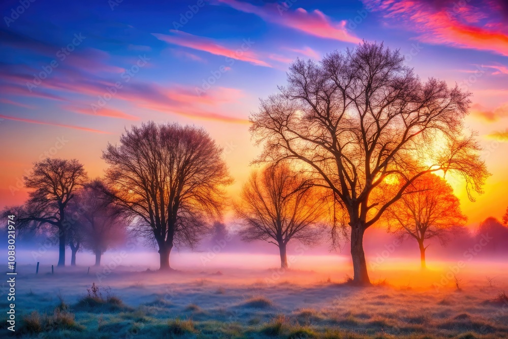 Mystical Foggy Autumn Morning with Bare Trees - Eerie Halloween Landscape Photography Mystical Foggy Autumn Morning with Bare Trees - Eerie Halloween Landscape Photography