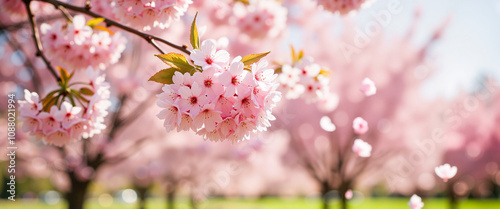 Vibrant cherry blossoms in full bloom, spring renewal