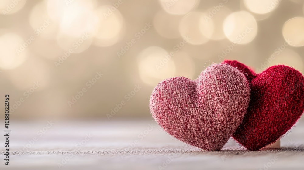 Two Soft Fabric Hearts in Close Proximity with a Beautiful Bokeh Background Evoking Feelings of Love, Affection, and Warmth, Perfect for Romantic Themes and Celebrations Two Soft Fabric Hearts in Close Proximity with a Beautiful Bokeh Background Evoking Feelings of Love, Affection, and Warmth, Perfect for Romantic Themes and Celebrations