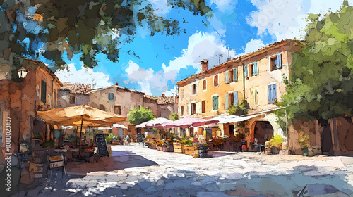 Picturesque provencal village, generative ai. Charming Village Market. Illustration