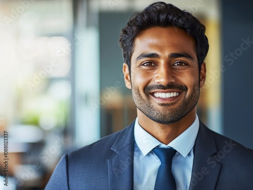 Smiling Businessman in Suit at Work