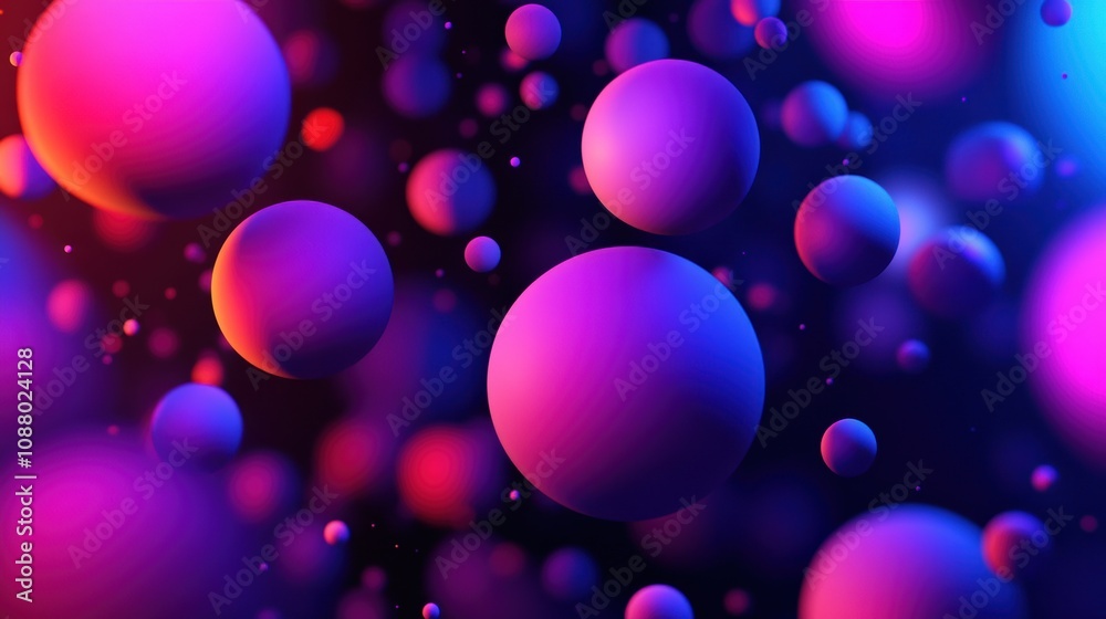 Vibrant Abstract Spheres in Vivid Colors Floating in Space with a Gradation of Purple, Pink, and Blue Lights Creating a Dreamy and Futuristic Atmosphere Vibrant Abstract Spheres in Vivid Colors Floating in Space with a Gradation of Purple, Pink, and Blue Lights Creating a Dreamy and Futuristic Atmosphere