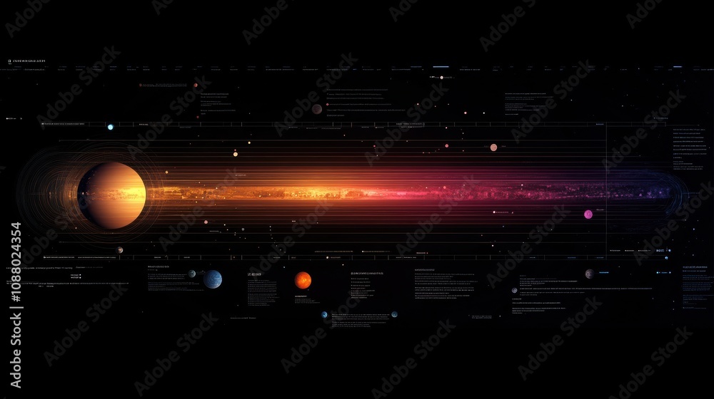 Stunning Visualization of the Solar System with Planets and Stellar Objects Highlighted in Gradient Colors Against a Dark Background Stunning Visualization of the Solar System with Planets and Stellar Objects Highlighted in Gradient Colors Against a Dark Background