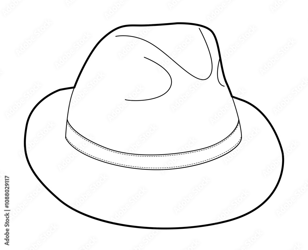 Panama Hat with band. Head Fashion accessory cap with narrow brim clothing technical illustration. Vector headgear for Men, women, unisex style, flat template CAD mockup sketch outline isolated Panama Hat with band. Head Fashion accessory cap with narrow brim clothing technical illustration. Vector headgear for Men, women, unisex style, flat template CAD mockup sketch outline isolated