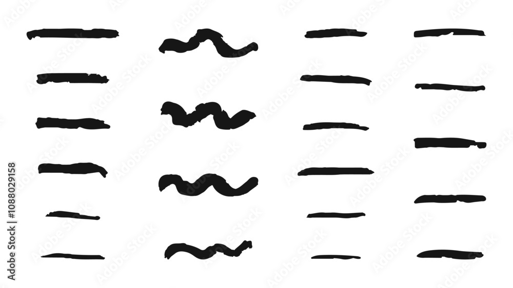 Texture brushes and blotches smears various shapes. Straight and wavy. For cover backgrounds and decorative accents for social media posters and websites. Vector illustration. Texture brushes and blotches smears various shapes. Straight and wavy. For cover backgrounds and decorative accents for social media posters and websites. Vector illustration.