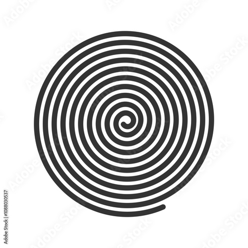 Spiral shape. Whirlpool, vortex or tornado, hypnosis or dizzy, pinwheel or spin, headache or bizarre symbol. Optical illusion effect. Snail shell print. Vector graphic illustration.