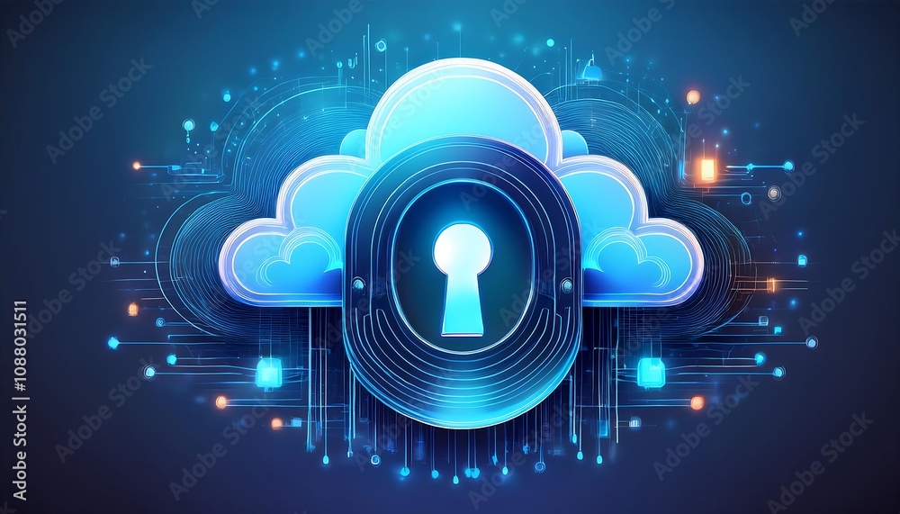 Stylized Cloud Computing Icon with Keyhole- A Modern Representation of Data Security Stylized Cloud Computing Icon with Keyhole- A Modern Representation of Data Security