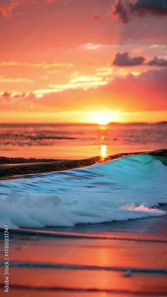 Beautiful shoreline waves at sunset, vertical video Beautiful shoreline waves at sunset, vertical video
