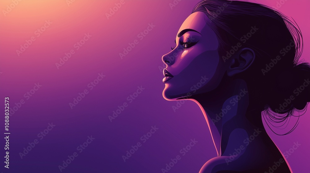 Elegant lady on a gradient purple background with subtle highlights and shadowing Elegant lady on a gradient purple background with subtle highlights and shadowing