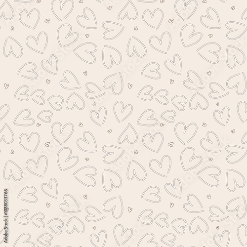 Natural Love doodle seamless pattern. Romantic heart Soft Brown Choco background. Love theme fun heart texture doodle art illustration.