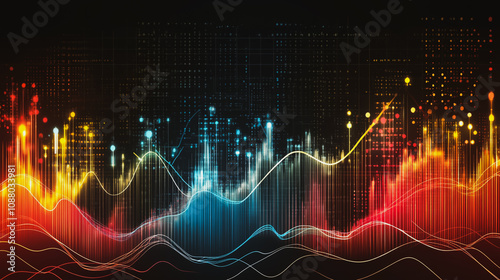 Abstract black background with Colorful charts and graphs with statistics to innovative analyze business potential and forecast future development of companies growth.