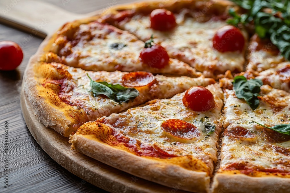 Delicious Pizza on Table Close Up Delicious Pizza on Table Close Up