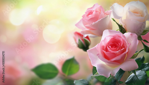 A bouquet of pink roses with green leaves