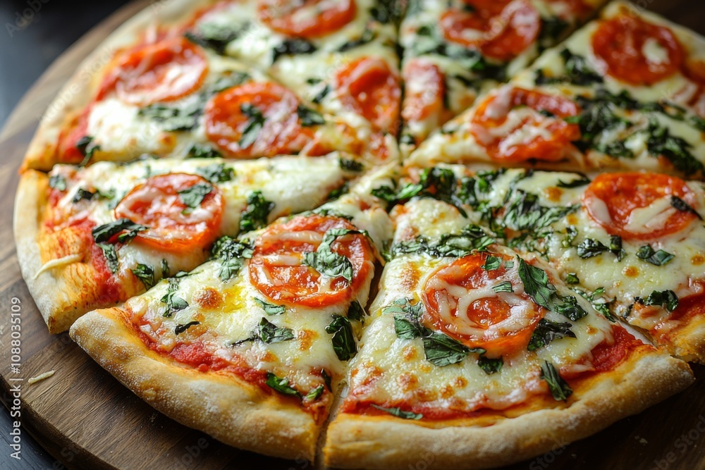 Delicious Pizza on Table Close Up Delicious Pizza on Table Close Up