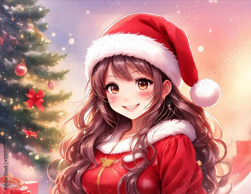 笑顔のサンタクロースの女性　クリスマス　マンガ風 photo