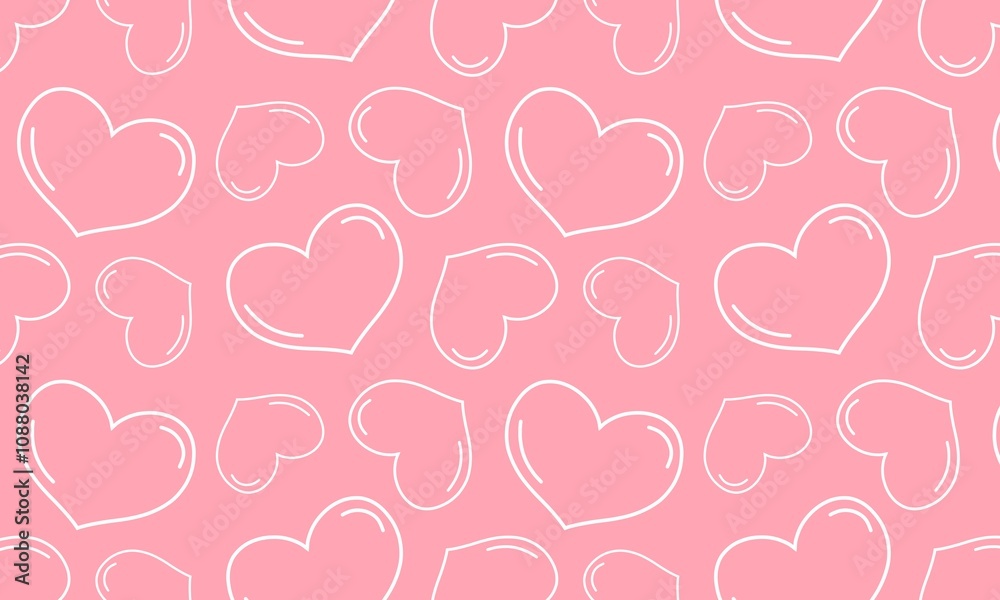 Heart outlines on pink background repeating raster pattern Heart outlines on pink background repeating raster pattern