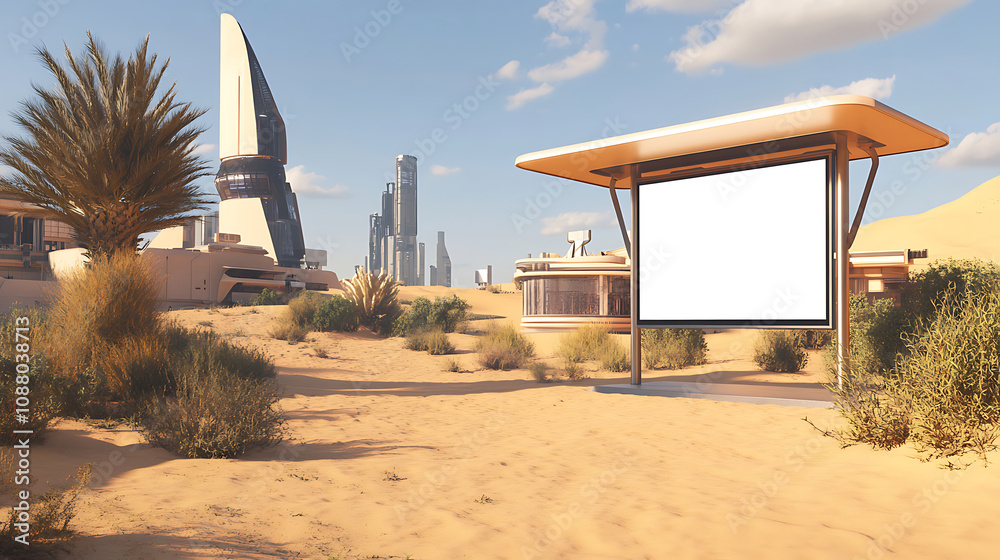 Futuristic and modern city billboards with empty display spaces in various settings