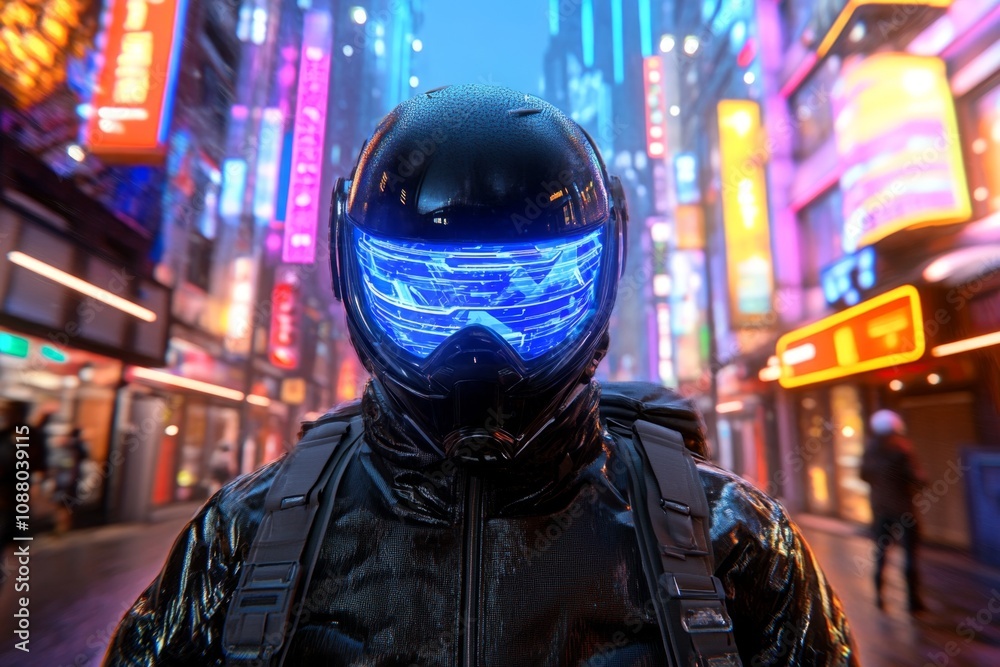 Cyberpunk adventurer navigating neon-lit streets of a futuristic city, with glowing signs and a dystopian vibe Cyberpunk adventurer navigating neon-lit streets of a futuristic city, with glowing signs and a dystopian vibe