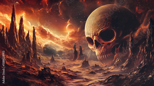 A fang with a sci fi theme featuring alien landscapes and otherworldly elements. Otherworldly Alien Landscape. Illustration