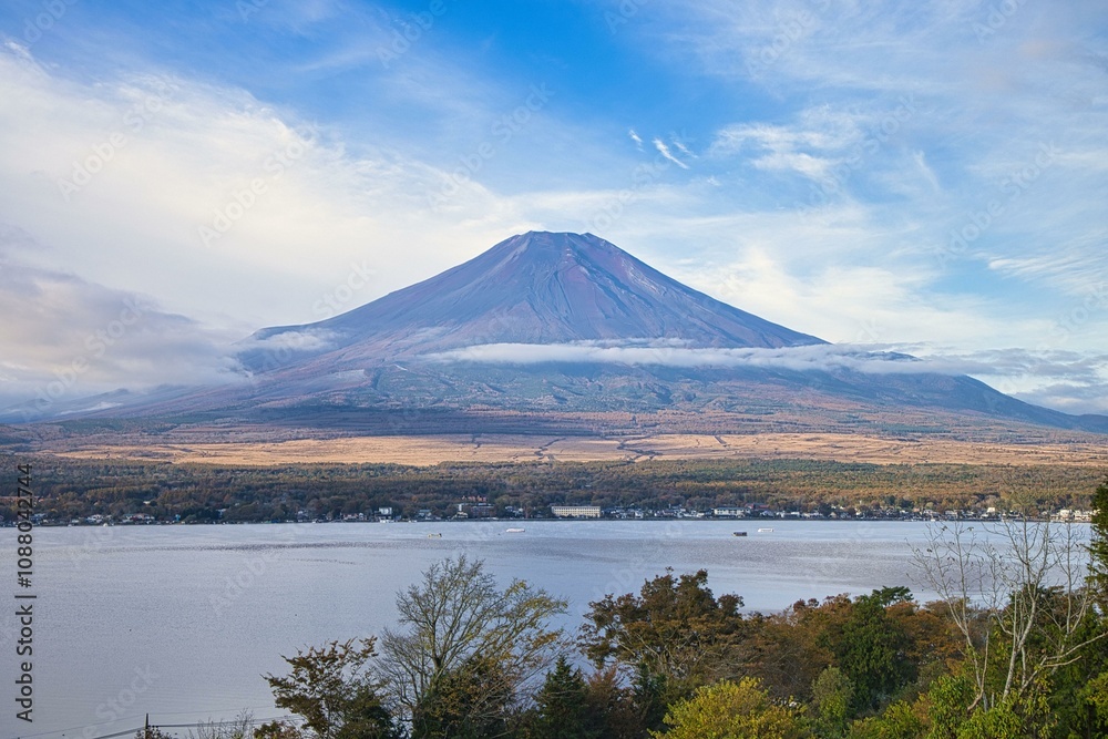 Drone shot of Lake Yamanaka and Mt. Fuji Drone shot of Lake Yamanaka and Mt. Fuji