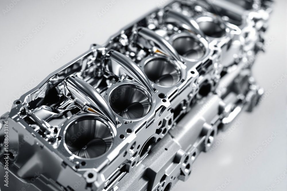 High-Precision Engine Cylinder Head with Polished Aluminum Finish High-Precision Engine Cylinder Head with Polished Aluminum Finish
