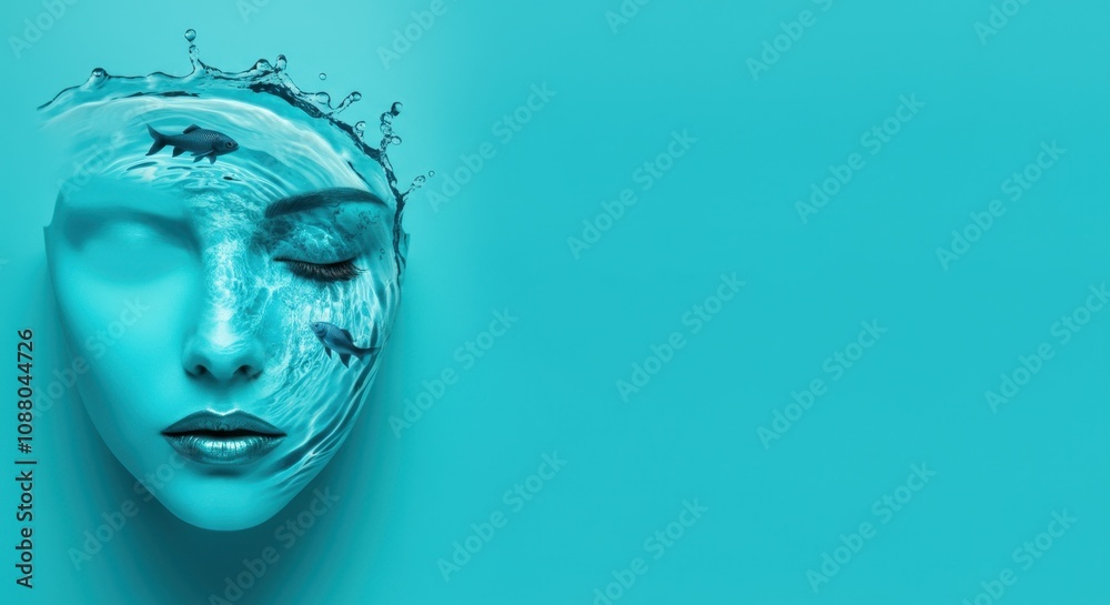 Surreal image of female face integrated with ocean scene Surreal image of female face integrated with ocean scene