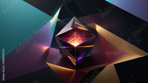 Geometric prism glowing with vibrant abstract light