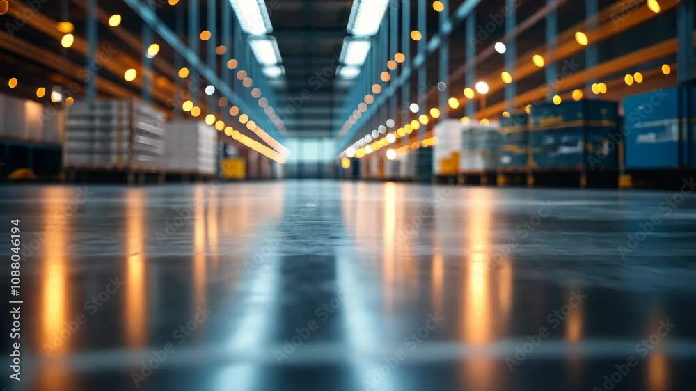 A blurry image of a warehouse floor with lights shining on it. The lights create a sense of depth and movement, making the space appear larger than it actually is A blurry image of a warehouse floor with lights shining on it. The lights create a sense of depth and movement, making the space appear larger than it actually is