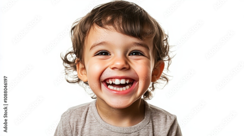 A child giving a big smile with missing teeth, showing pure joy, isolated on a white background A child giving a big smile with missing teeth, showing pure joy, isolated on a white background