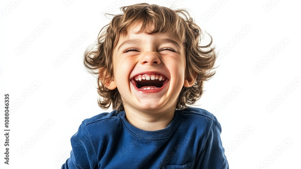 A child laughing uncontrollably, filled with excitement, isolated on a white background A child laughing uncontrollably, filled with excitement, isolated on a white background