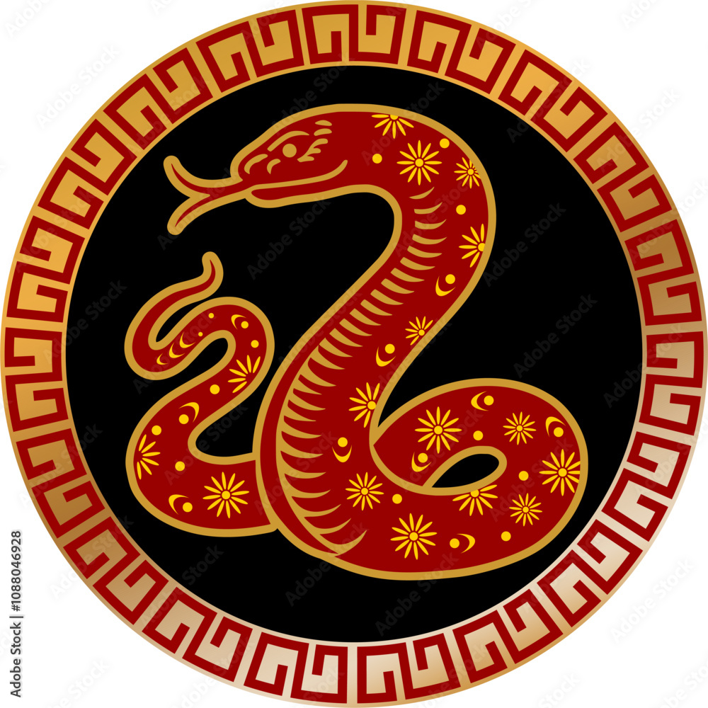 Obraz premium ear of the Snake Embracing Wisdom and Transformation, The Serpent's Year Prosperity and Renewal in Chinese Zodiac, Chinese New Year Celebrating the Mystical Snake.