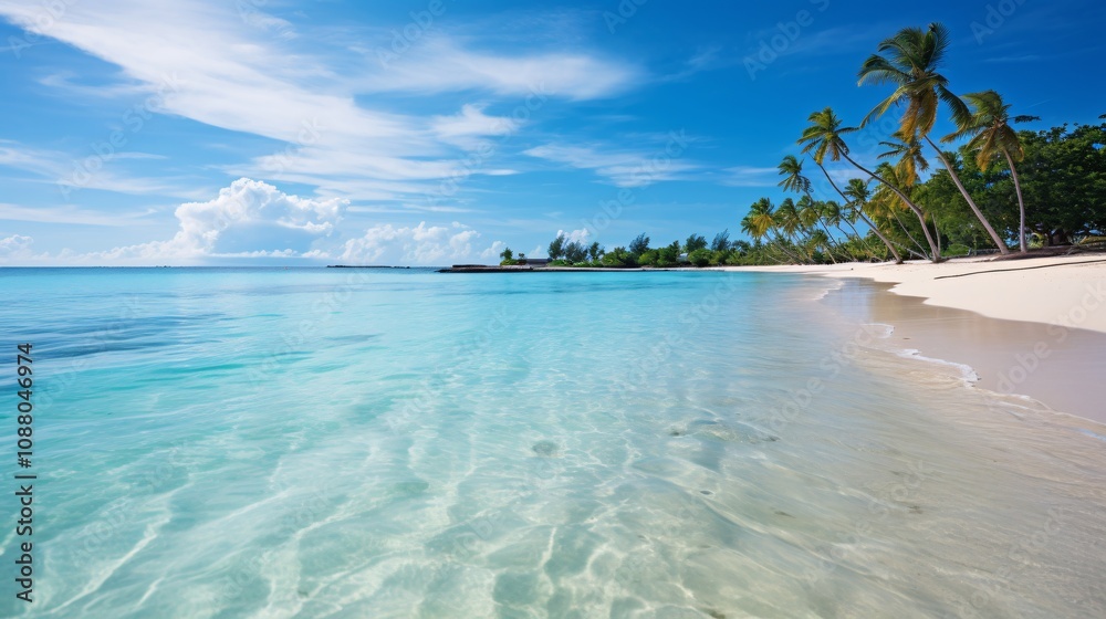Turquoise ocean waves and white sandy beach on a tropical island Turquoise ocean waves and white sandy beach on a tropical island