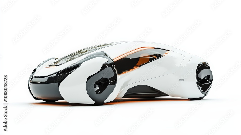 A futuristic self-driving car with a sleek, minimal design, isolated on a white background A futuristic self-driving car with a sleek, minimal design, isolated on a white background