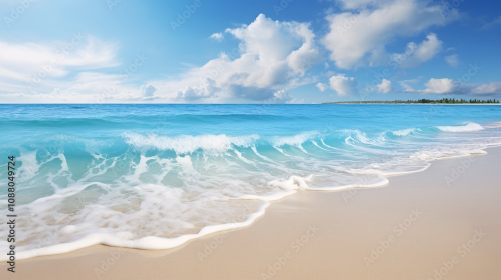Crystal clear ocean waves lapping at a tropical beach with white sand Crystal clear ocean waves lapping at a tropical beach with white sand