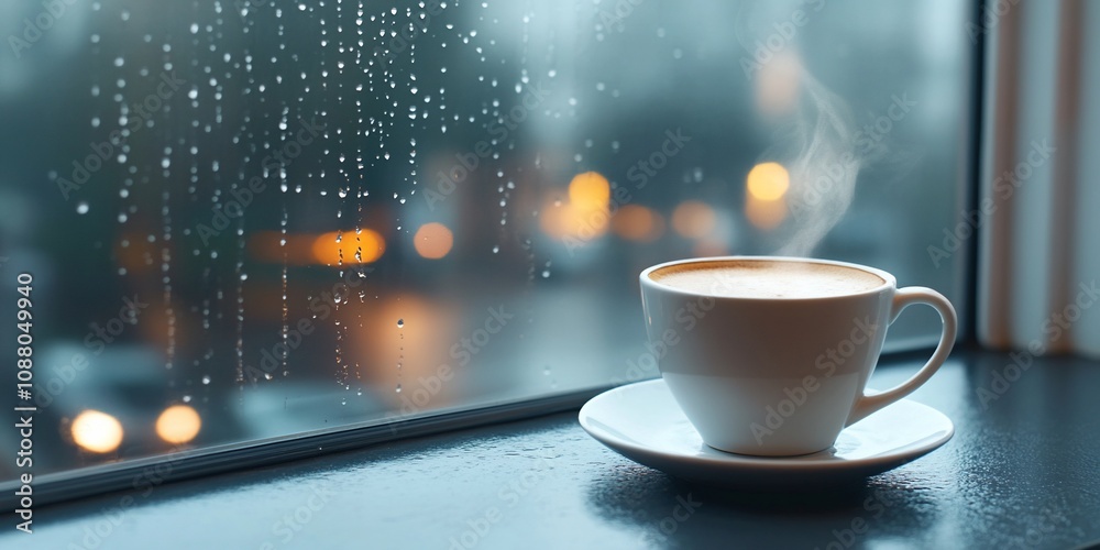 custom made wallpaper toronto digitalWarm Coffee Cup on a Windowsill in a Peaceful and Cozy Atmosphere