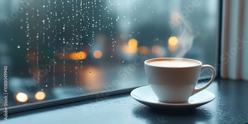 Wallpaper Mural Warm Coffee Cup on a Windowsill in a Peaceful and Cozy Atmosphere Torontodigital.ca