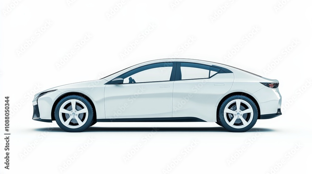 A modern hybrid car with energy-efficient features, isolated on a white background