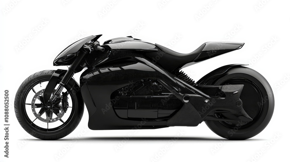 A sleek black motorcycle, designed for speed and agility, isolated on a white background A sleek black motorcycle, designed for speed and agility, isolated on a white background