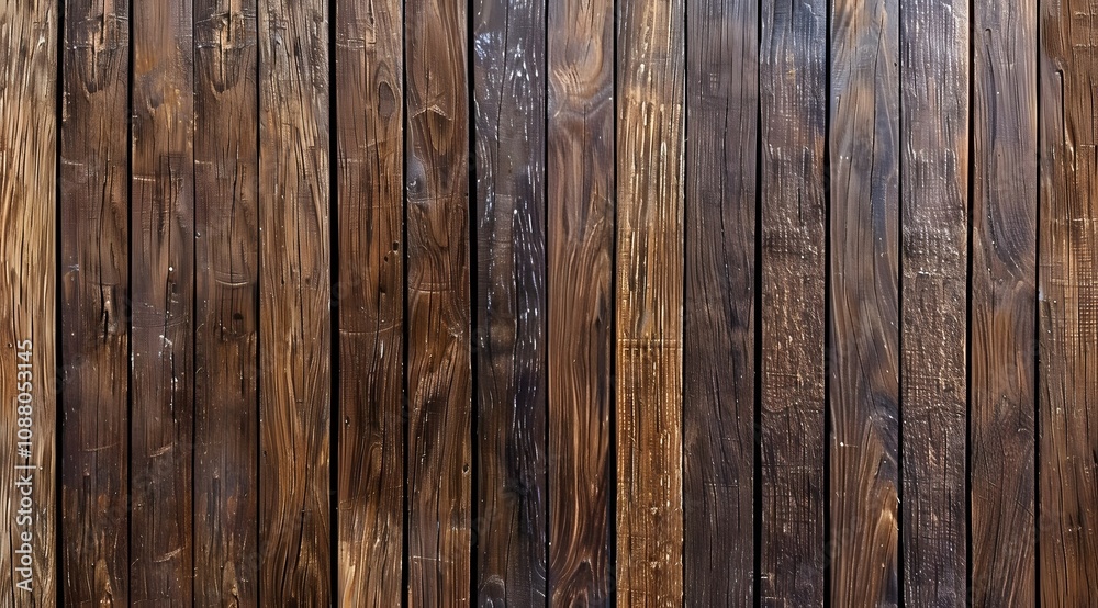 Naklejka premium A close-up of a wooden wall with a rich, textured finish.