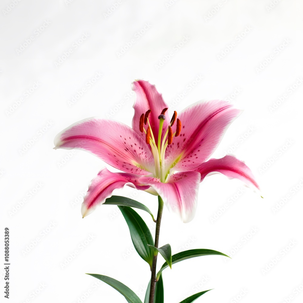 Fototapeta premium Light pink lily flower in a white background 