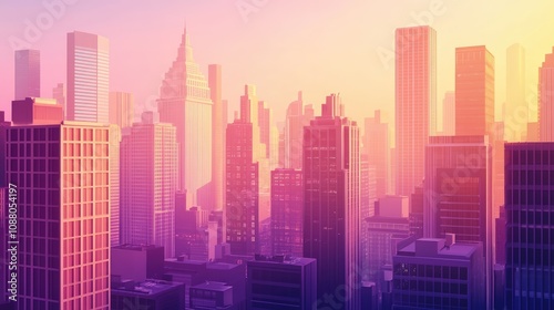 Wallpaper Mural Pink and purple sunrise over a city skyline. Torontodigital.ca