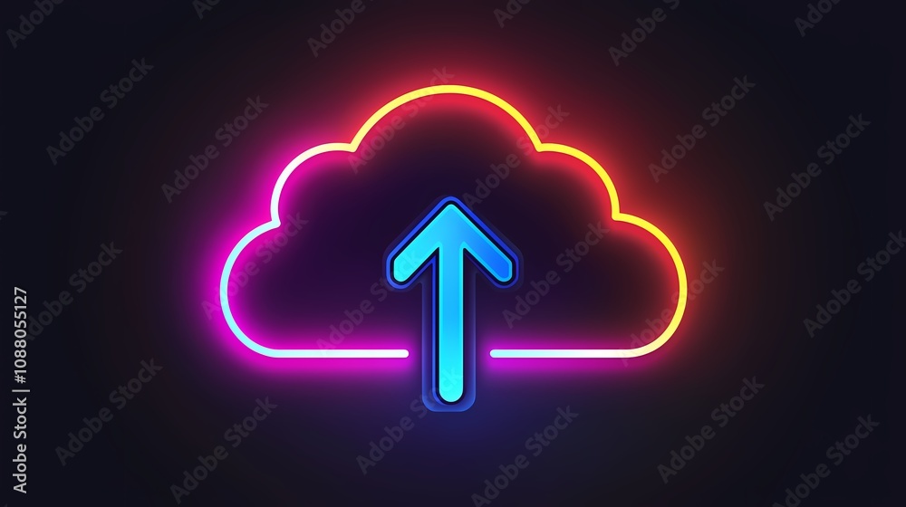 A vibrant neon cloud with a bold upward arrow, showcasing a dynamic blend of colors reflecting digital innovation and creativity. A vibrant neon cloud with a bold upward arrow, showcasing a dynamic blend of colors reflecting digital innovation and creativity.