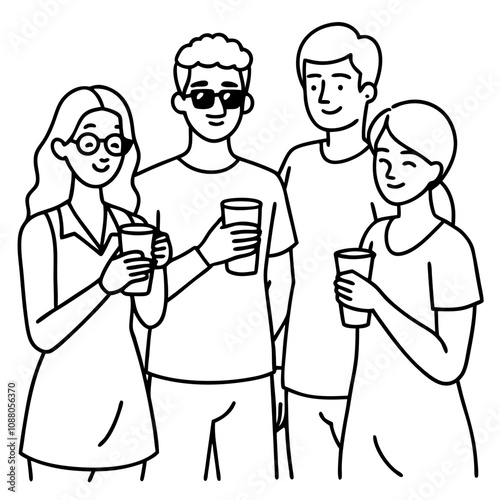 group of young guys and girls drink