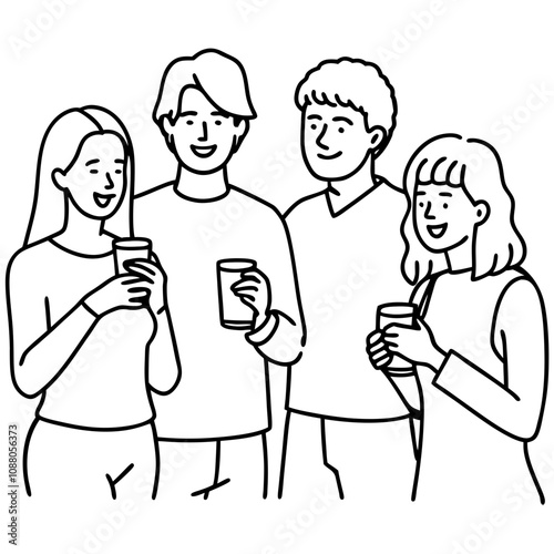 group of young guys and girls drink