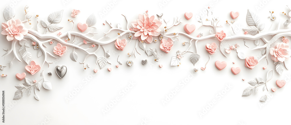 botanical frame design for Valentine. A delicate, artistic decoration featuring pink flowers and leaves intertwined with branches, creating an elegant, nature-inspired design on a light background. botanical frame design for Valentine. A delicate, artistic decoration featuring pink flowers and leaves intertwined with branches, creating an elegant, nature-inspired design on a light background.