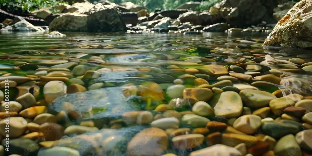 Forest stream with clear water and smooth pebbles, 4K , Video Forest stream with clear water and smooth pebbles, 4K , Video