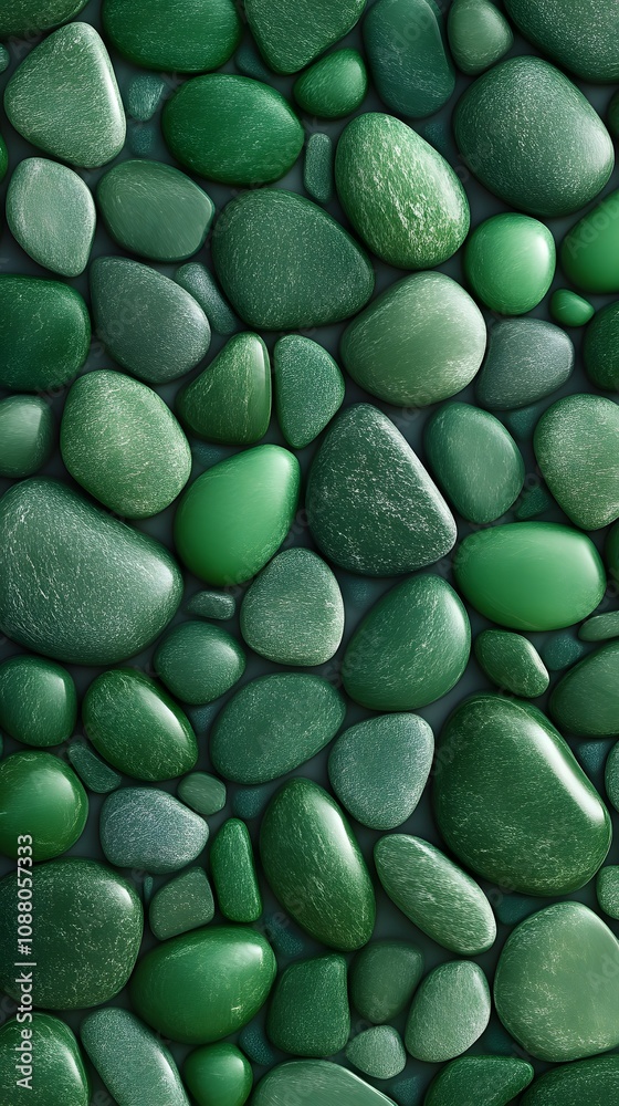 A collection of smooth green pebbles arranged closely together. A collection of smooth green pebbles arranged closely together.