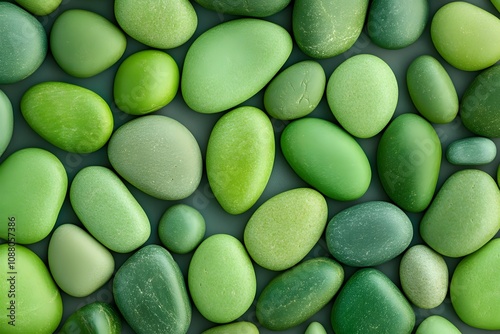 A collection of smooth green stones arranged in a visually appealing pattern.